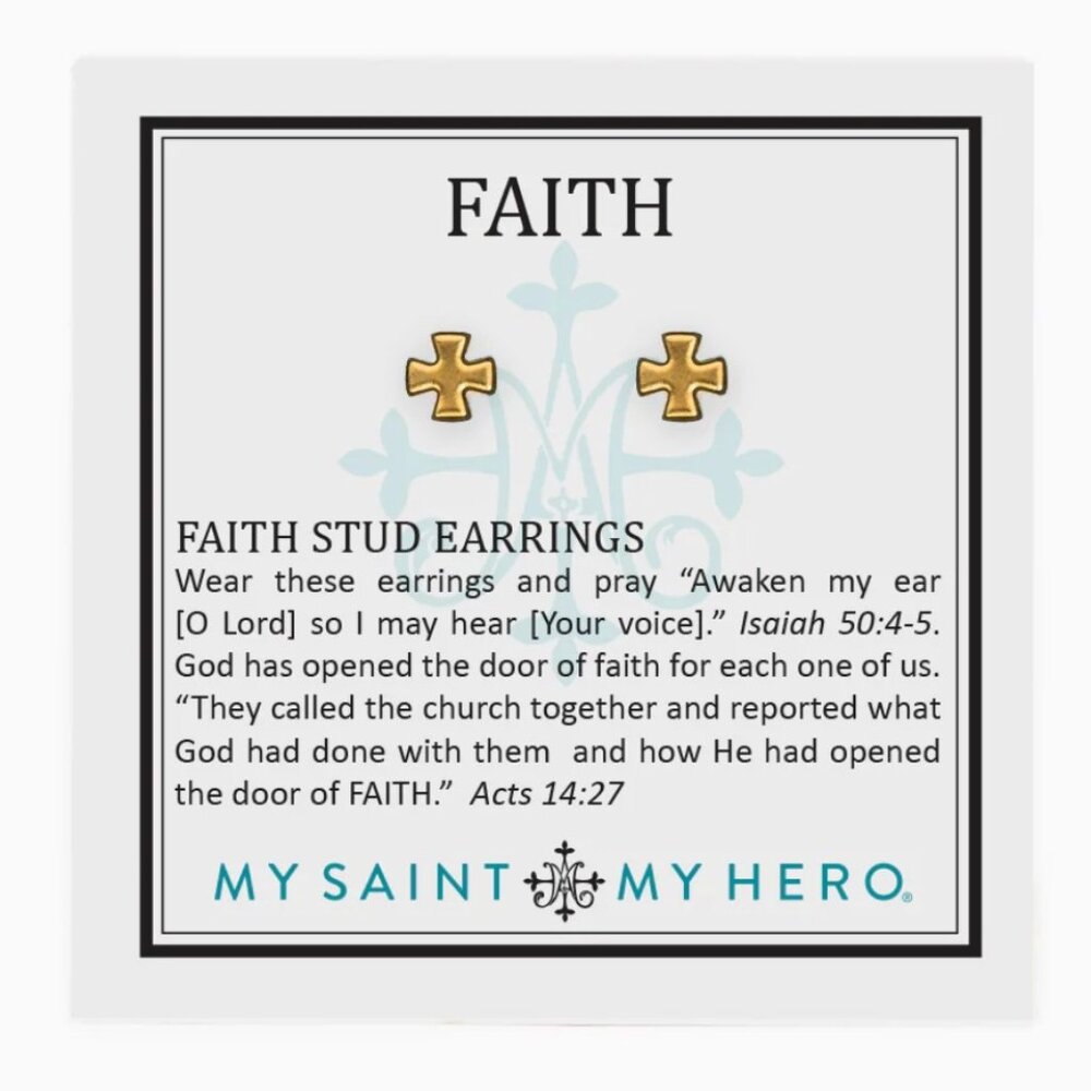 Faith Stud Earrings - Gold Cross Design by My Saint My Hero
